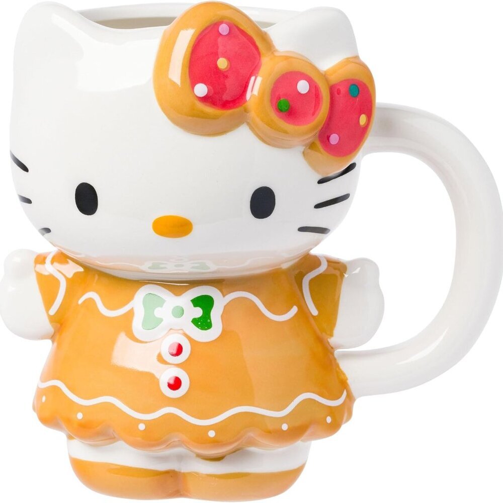 Sanrio Hello Kitty Gingerbread Dress 3D Sculpted Ceramic Mug, 20 Ounces